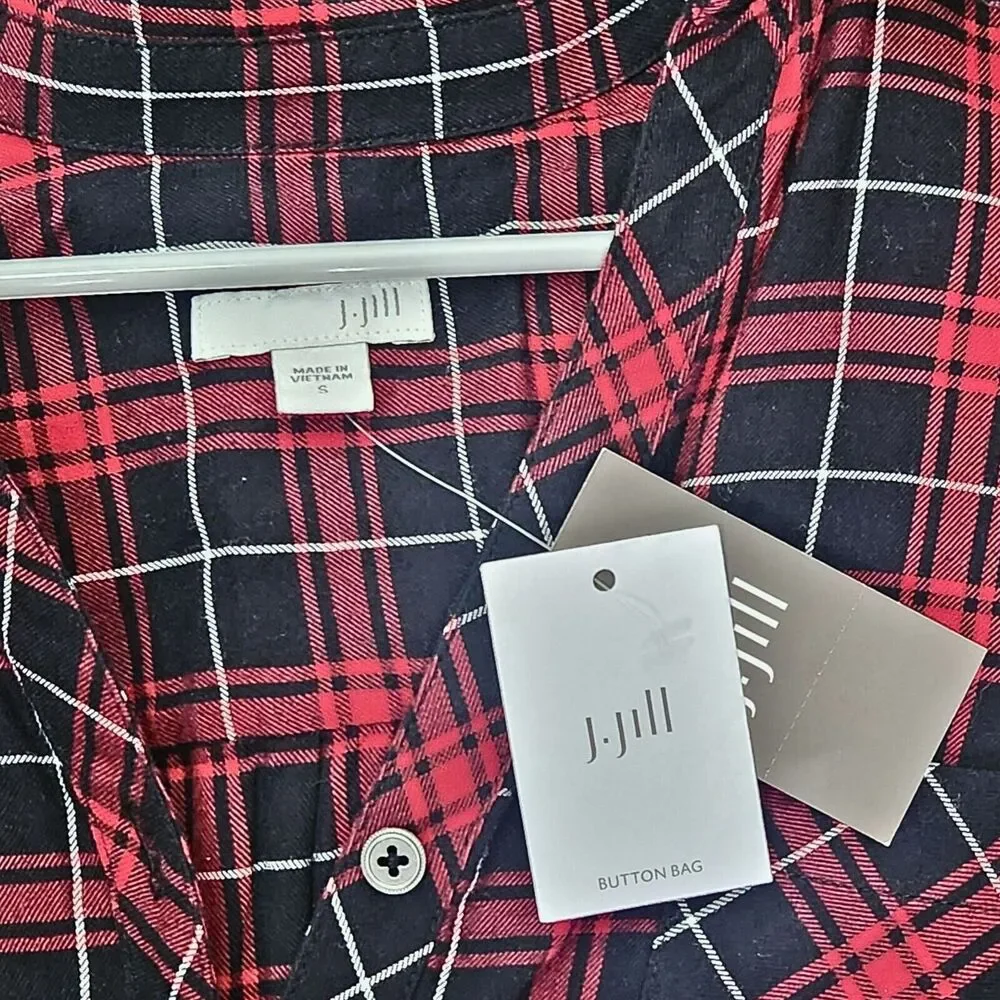 J. Jill Red Black Tartan Plaid Tunic Top Classic Outdoor Preppy Womens Small NWT - Picture 3 of 5